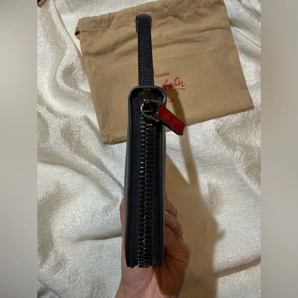 NEW Christian Louboutin Panettone Studs Logo Black Purse Zip Clutch Big Wallet - Picture 9 of 16